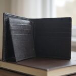 Classic black trifold wallet crafted from leather
