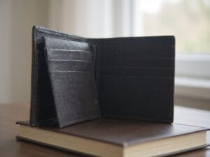Classic black trifold wallet crafted from leather