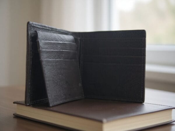 Classic black trifold wallet crafted from leather