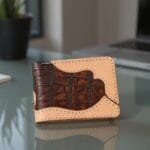 Unique handmade leather wallet with bat design