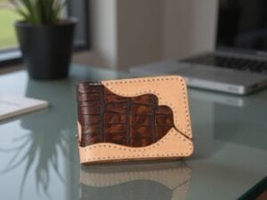 Unique handmade leather wallet with bat design