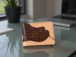 Unique handmade leather wallet with bat design