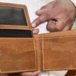 Premium golden tan slim bifold wallet for online shoppers