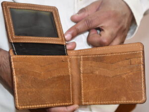 Premium golden tan slim bifold wallet for online shoppers