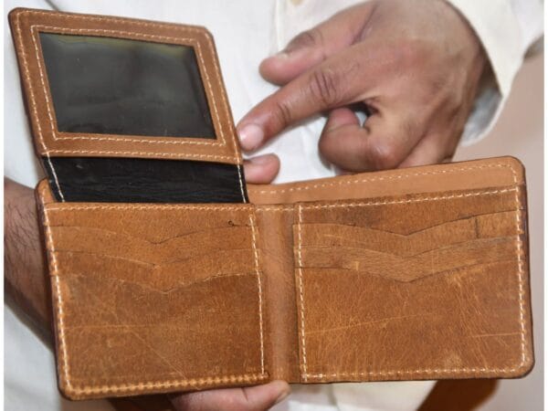 Premium Slim Golden Tan Bifold Wallet for E-commerce Shoppers Premium golden tan slim bifold wallet for online shoppers