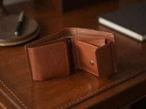 Secure leather wallet with zipper closure